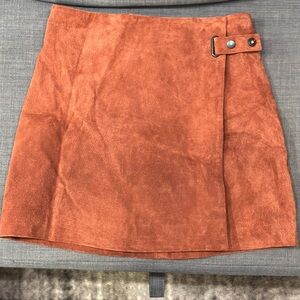 Mango genuine leather Wrap Mini Skirt in Rust